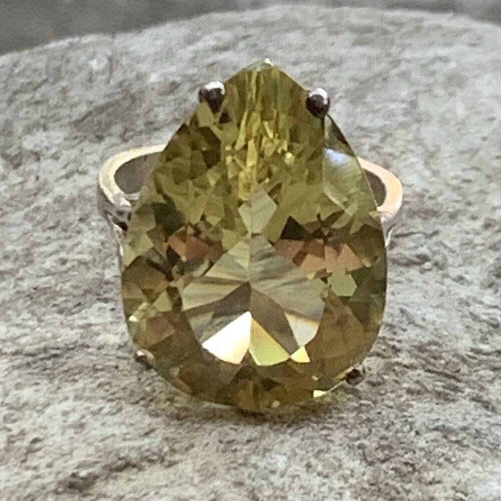 Sterling Silver and Yellow CZ Pear Shape Statement Ring Size 6